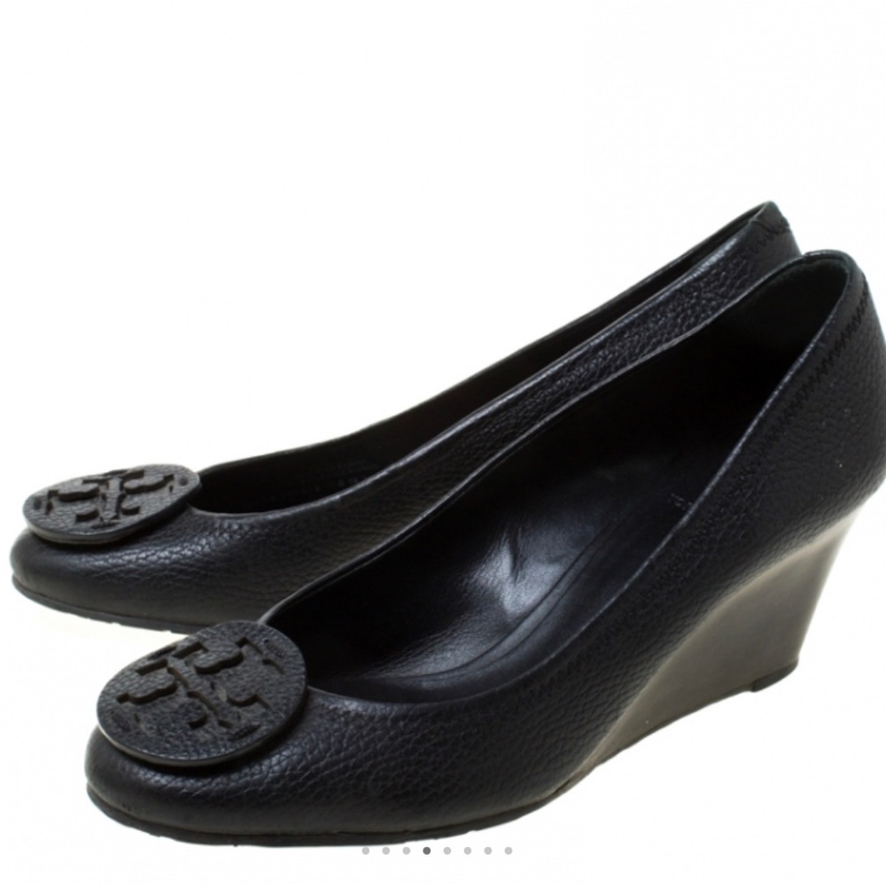 Tory Burch Black Leather Wedge Pumps Size 38.5 - worn once